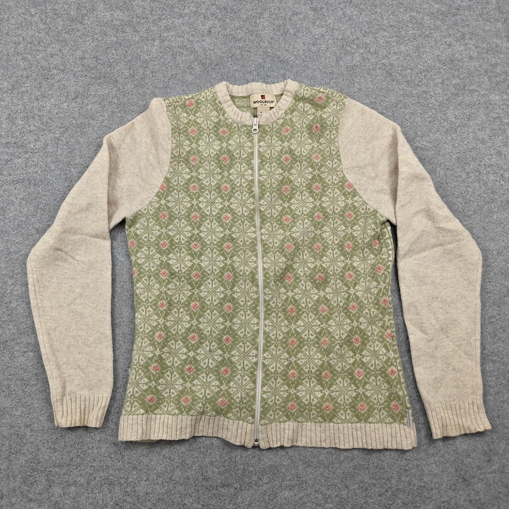 Woolrich Sweater Womens Large Multicolor Fair Isle Full Zip Crew Neck Cardigan